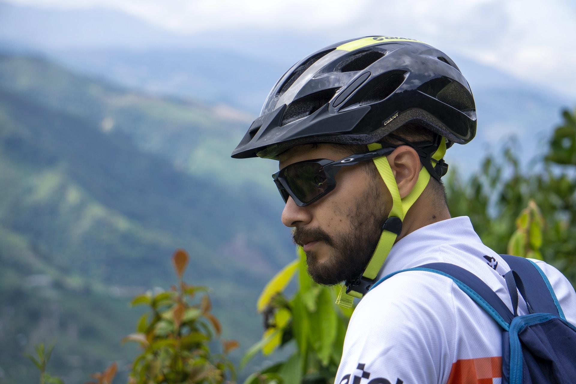 Biker with helmet