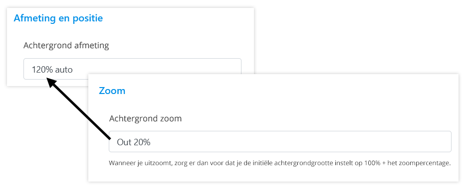Pagina instellingen - Zoom en achtergrond afmeting