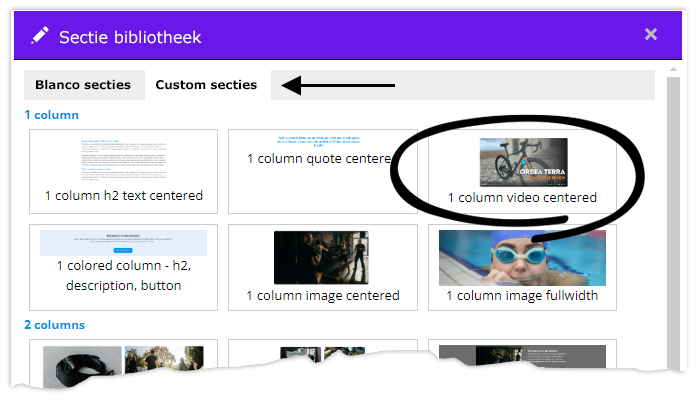 Sectie bibliotheek - kies video