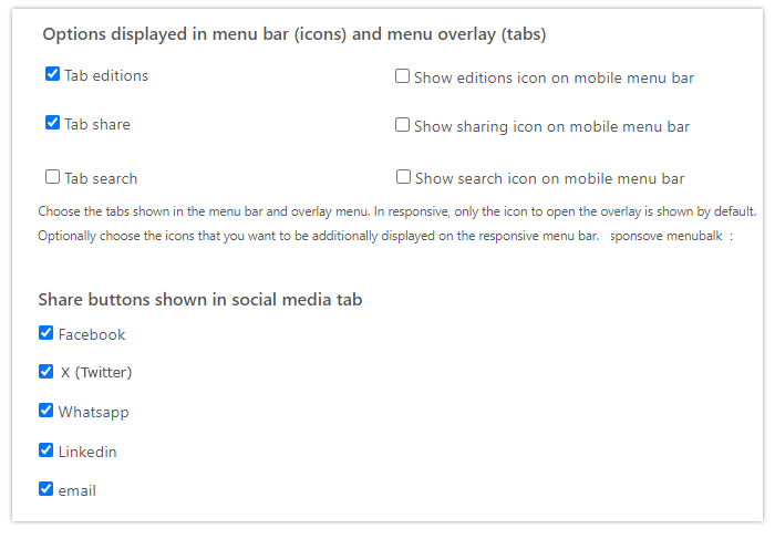 Edition Setttings: Set tabs in menu overlay