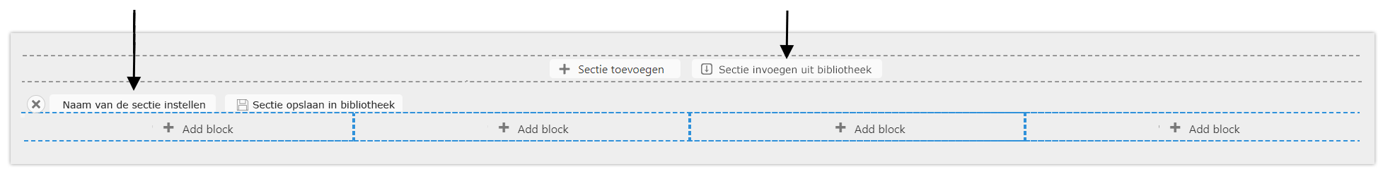 Sectie toevoegen, blok toevoegen