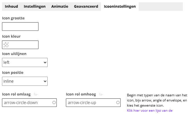 Tekst met uitvouw icon instellingen