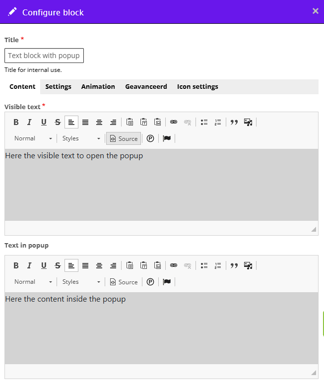 Edit screen: text with popup