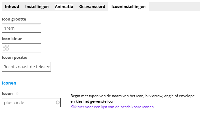 Tekst met popup - icoon instellingen