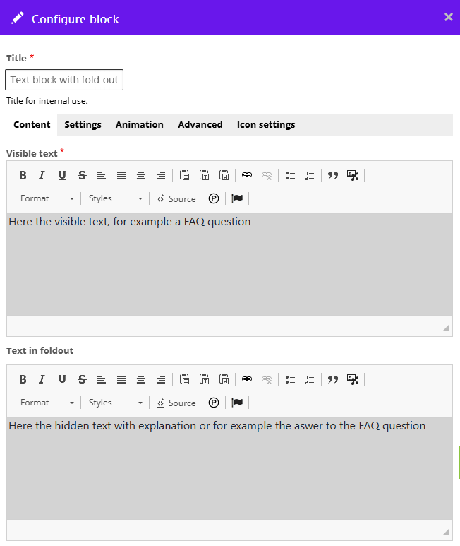 Edit screen: text with foldout