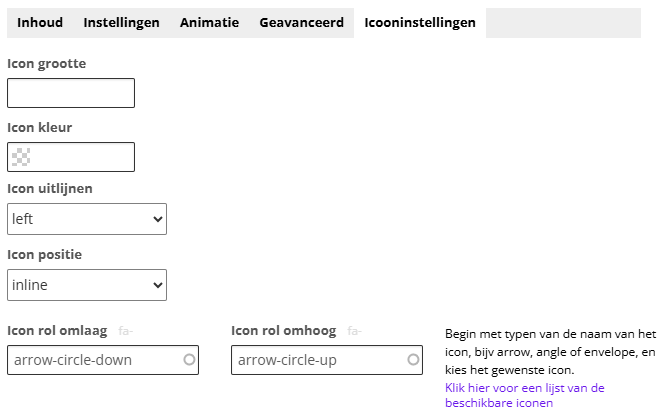 Tekst met uitvouw - icoon instellingen