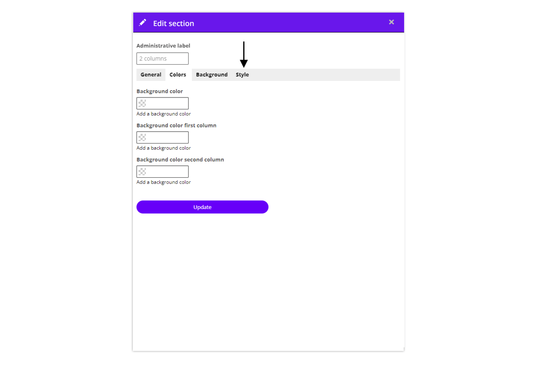 Section settings - tab Colors
