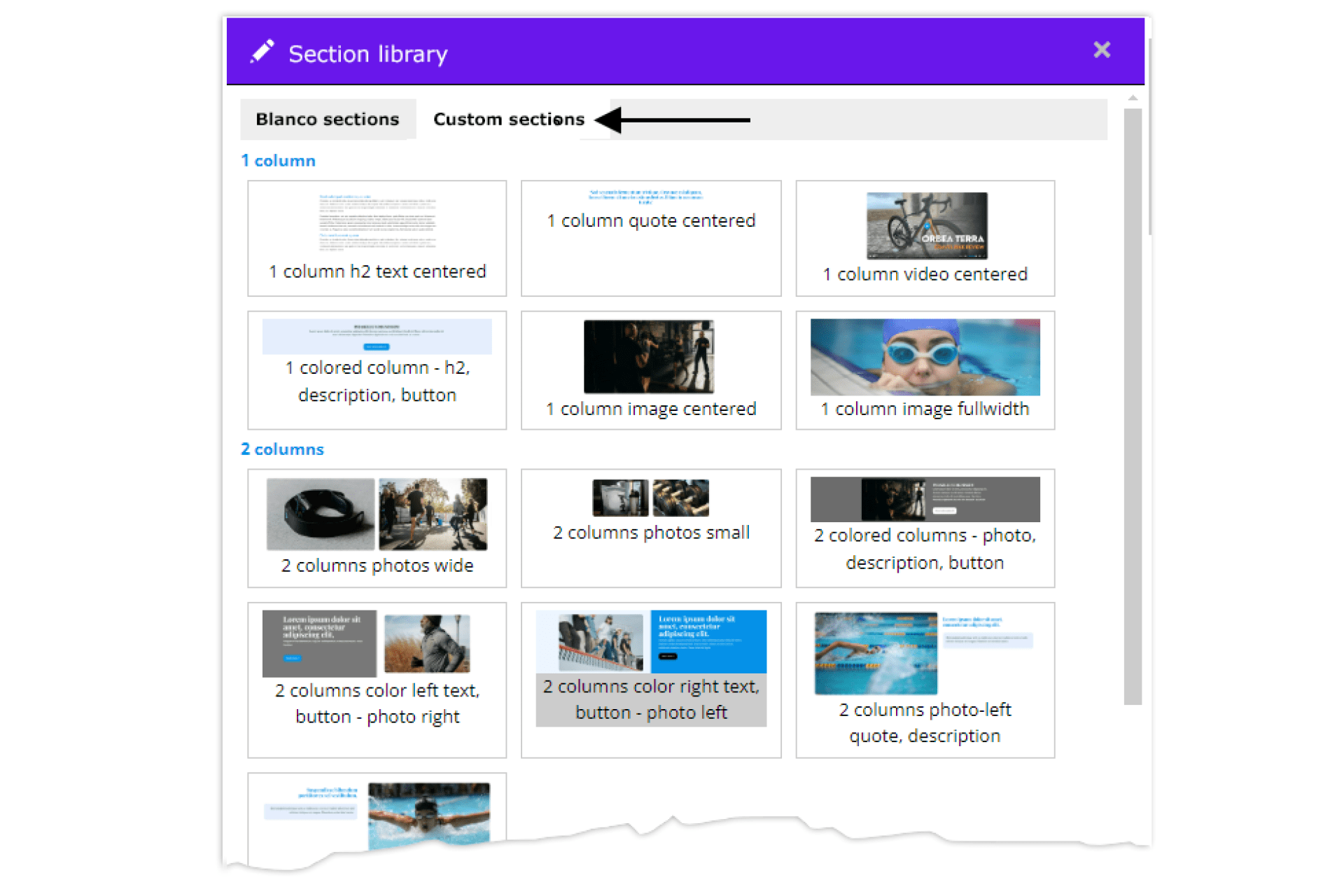 Section library - custom sections